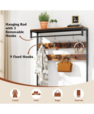 Tall Hall Tree with Bench and Coat Rack for Entryway