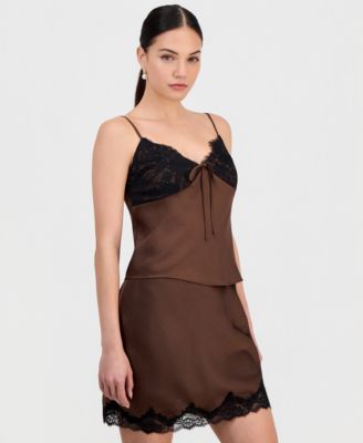 Women's Lace-Trim Satin Mini Skirt