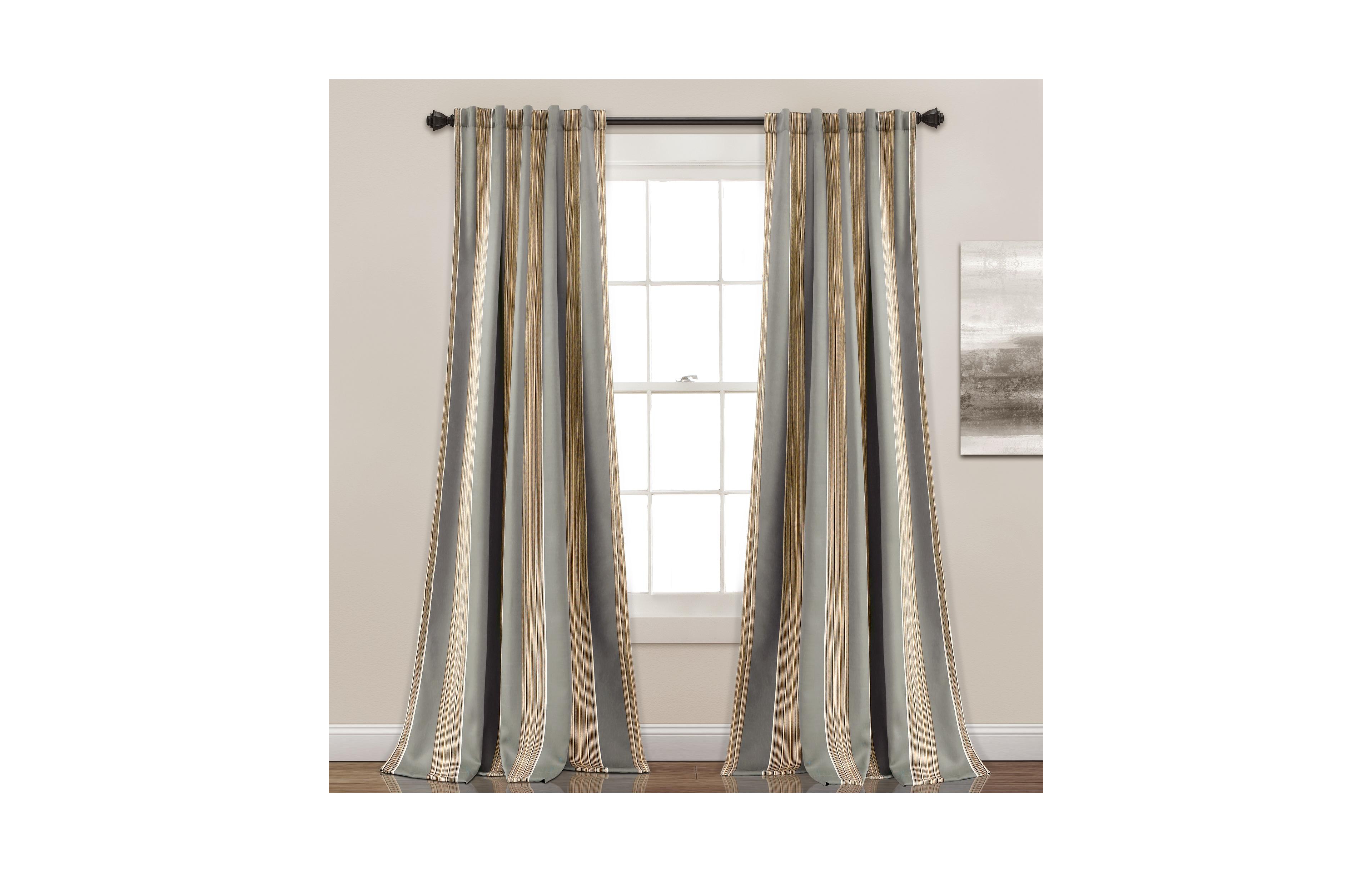 Lush Decor Julia Stripe Light Filtering Window Curtain Panels Pair 52"W x 95"L Gray - Striped Curtains for Bedroom