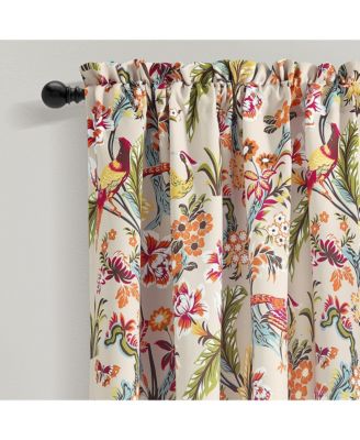 Dolores Light Filtering Window Panels, Neutral & Multi - Toile Curtains - Floral Bird Print - Grandmillennial & French Country Cu