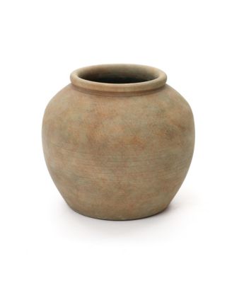 Terracotta 10" Round Vase with Earth Tones, Accent for Farmhouse or Boho Interiors