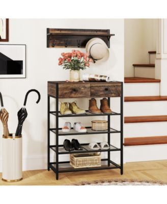 Wall-Mounted Coat Hanger with 5-Tier Shoe Rack