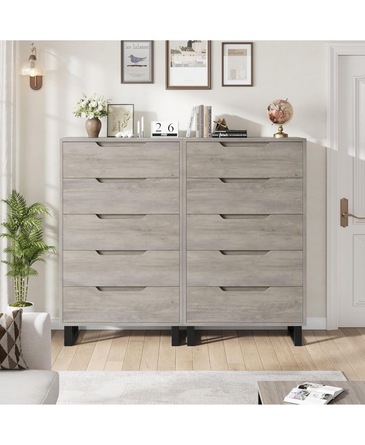 gaomon 5 Dresser for Bedroom, 50.5" Tall Dresser, Freestanding Horizontal Drawer with Storage, Wooden Closet Chest Storage Living Room