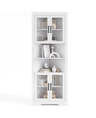 Tall Triangular Corner Buffet Cabinet with Glass Doors