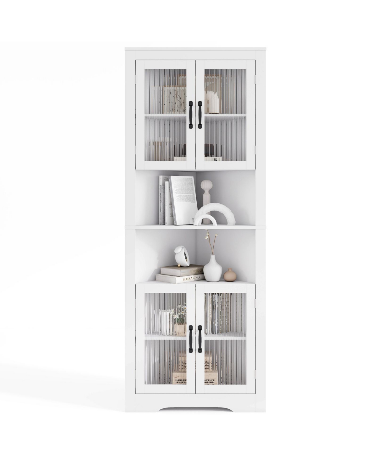 Slickblue Tall Triangular Corner Buffet Cabinet with Glass Doors