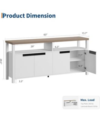63" Boho Rustic TV Stand for TVs up to 70 Inch, 4 Doors Open Shelf Entertainment Center