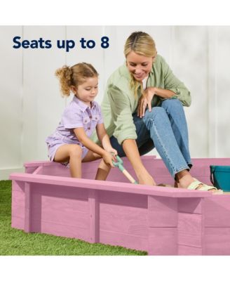 Kid's Octagonal Wooden Outdoor Sandbox w/ Benches, 8 Seats, Cover, XL Sandpit, Liner