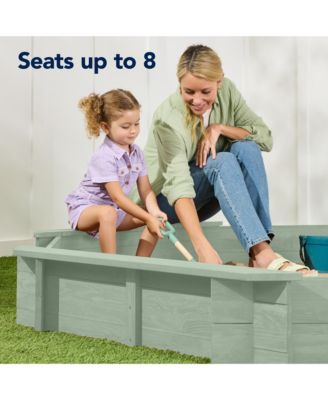 Kid's Octagonal Wooden Outdoor Sandbox w/ Benches, 8 Seats, Cover, XL Sandpit, Liner