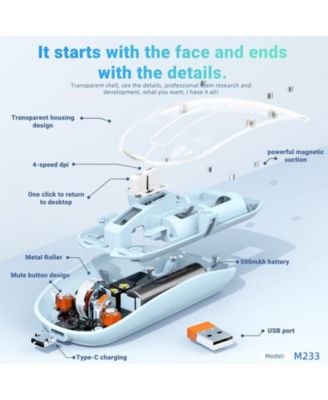 Transparent Tri Mode Wireless Mouse Rechargeable Silent 800 1200 1600 DPI Office Mouse