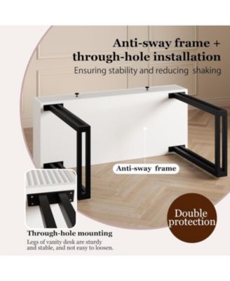 Vanity Desk with Mirror & 3-Color LED Lights, Modern Design with Storage