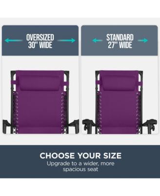 30" Extra Wide Folding Zero Gravity Patio Lounge Chair w/Adjustable Canopy Shade