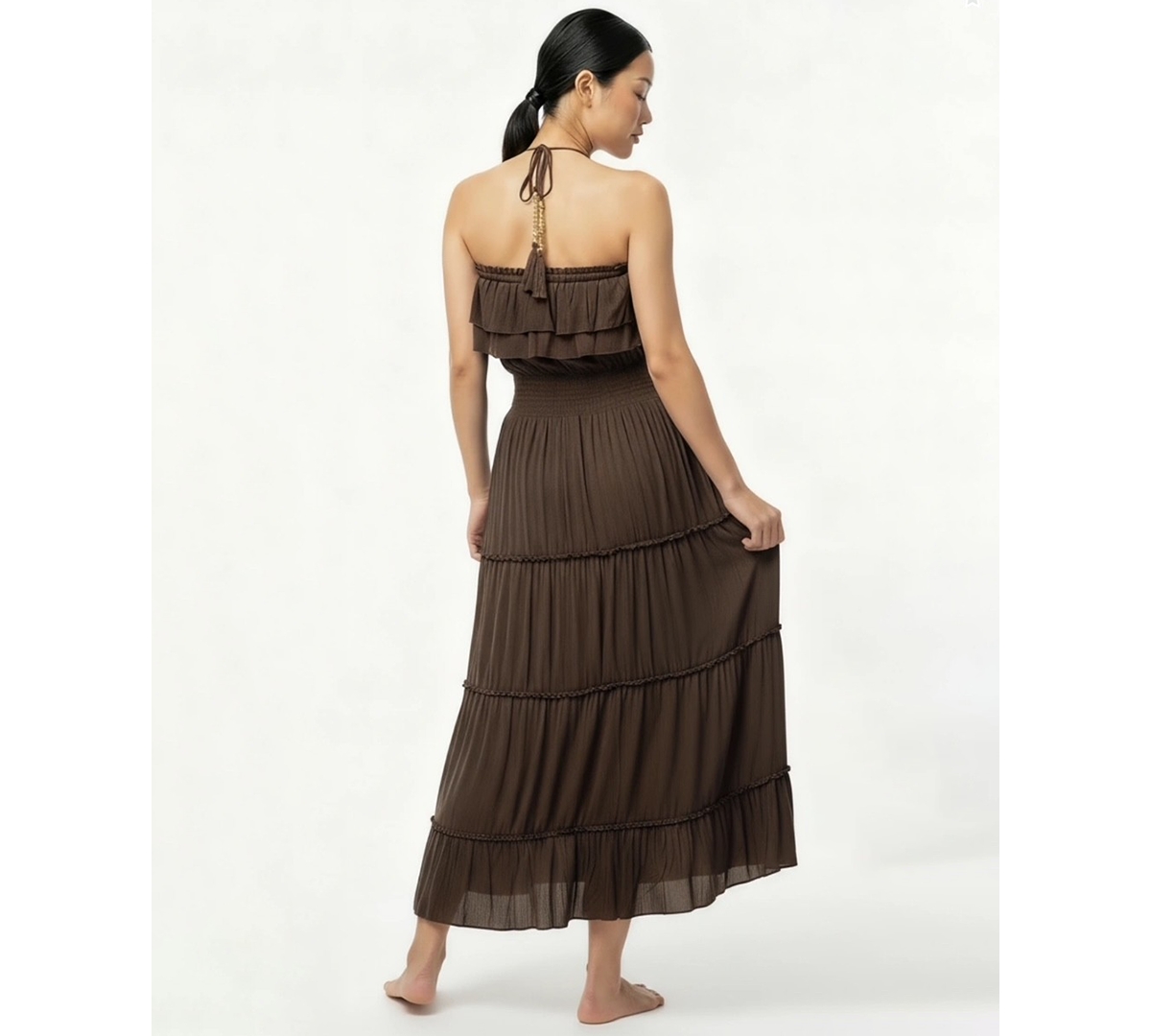 Dotti Women's Ruffled Smocked-Waist Tiered Cover-Up Dress