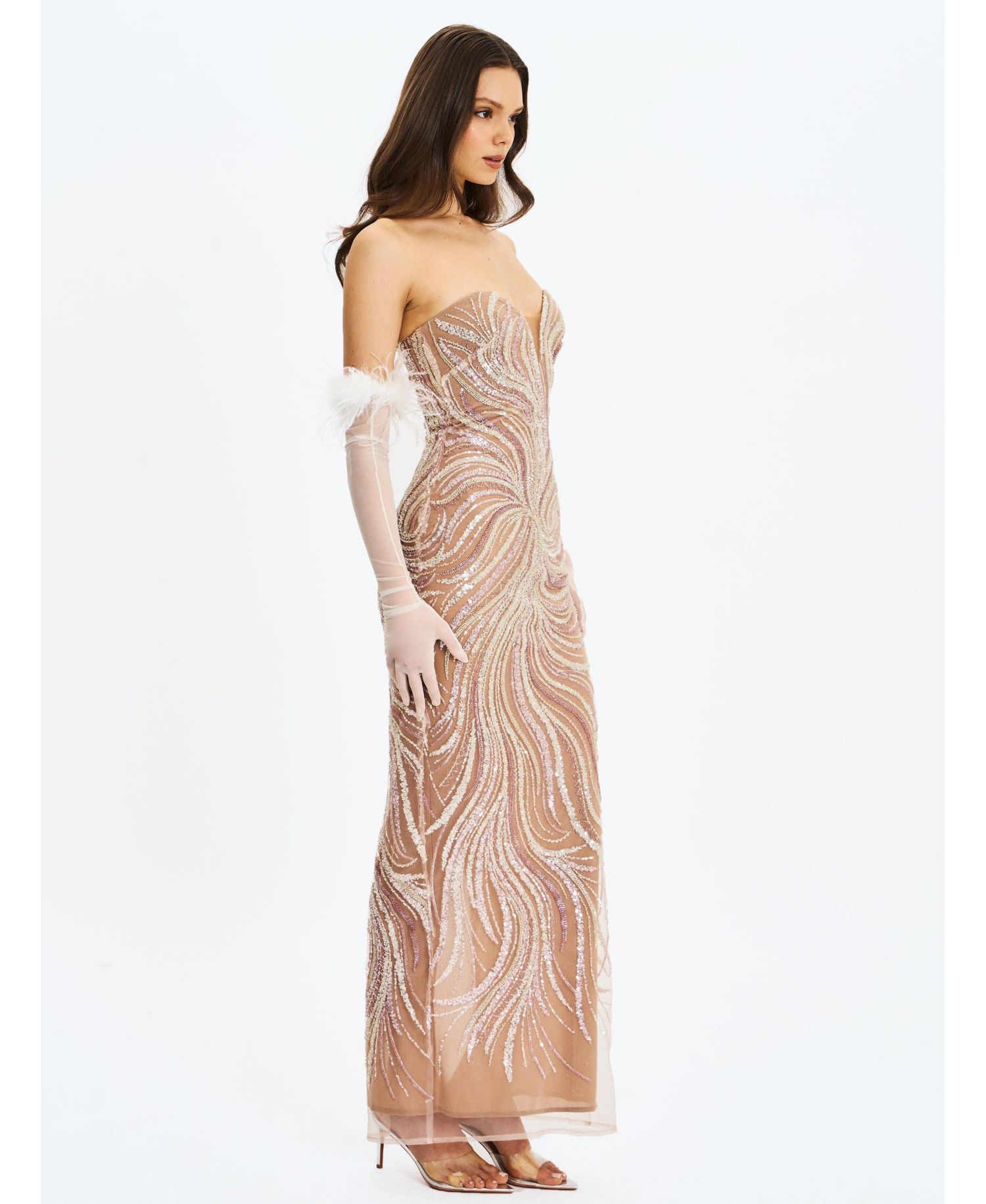 Women's Quinci Apricot Beaded Sequin Sweetheart Maxi Dress
