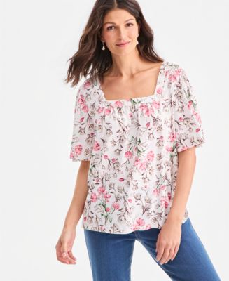 Style & Co Women's Square-Neck Flutter-Sleeve Top, Macy's