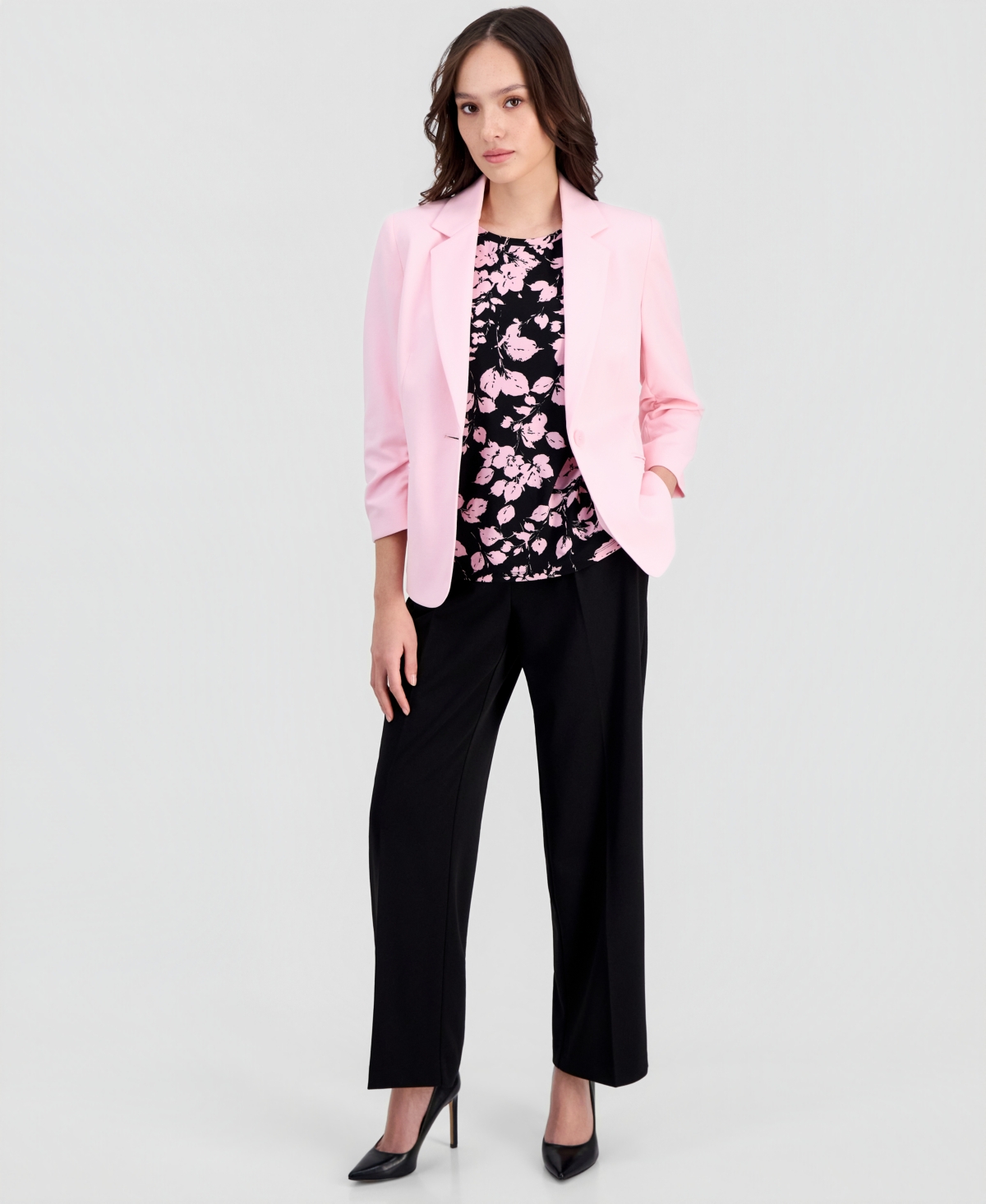 Anne Klein Essentials Petite Scrunch-Sleeve Blazer