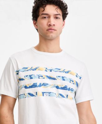 Men's Cotton Floral-Stripe Crewneck T-Shirt