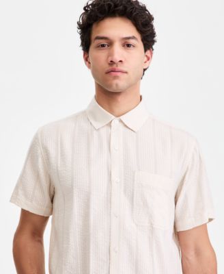 Men's Textured-Stripe Short-Sleeve Shirt