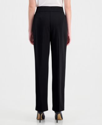 Petite Pleated Faux-Fly Pull-On Pants