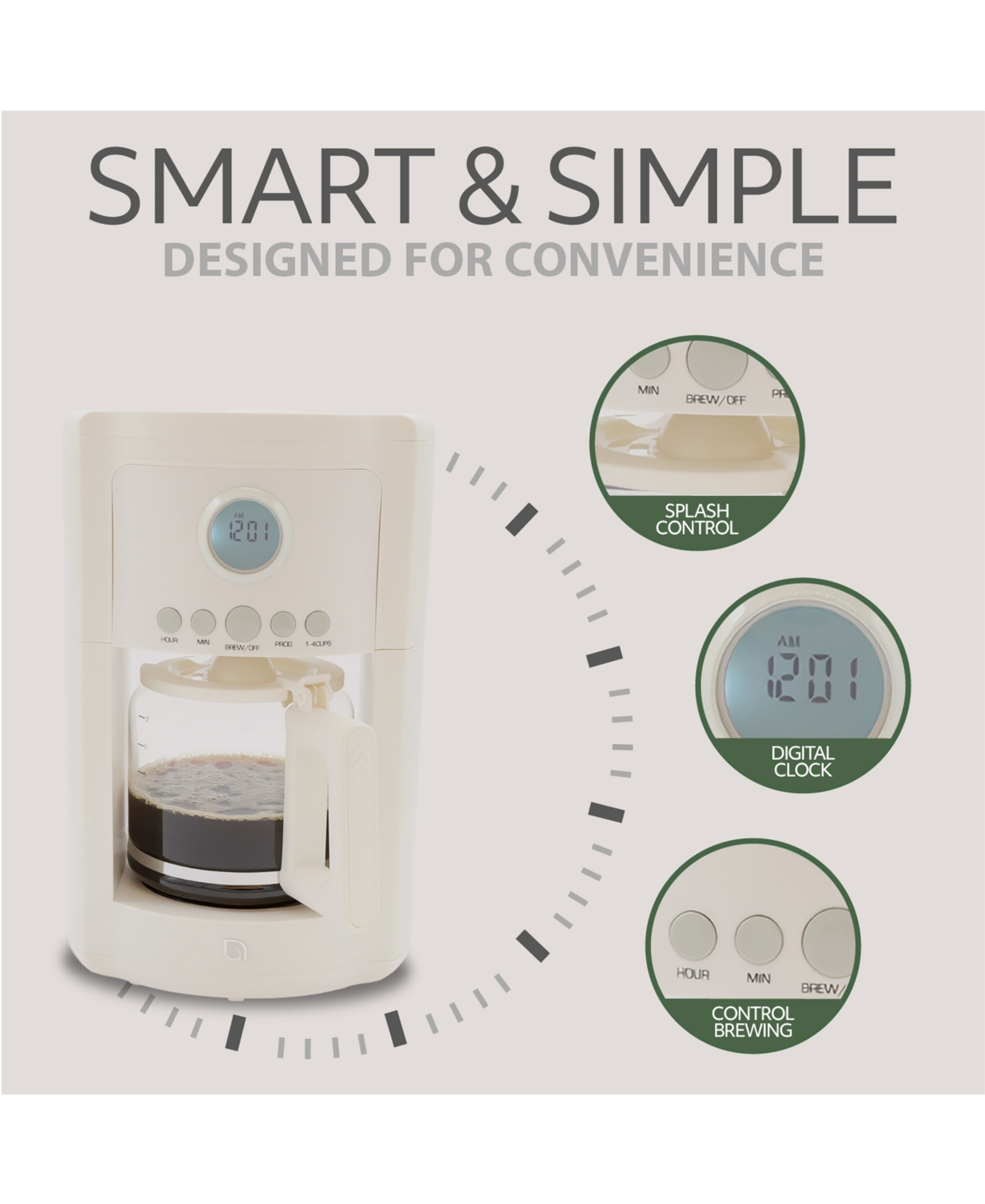 Willow Kitchen 12 Cup Coffee Maker – Programmable Brewing Options with Timer, Beautiful Design, Glass Pot