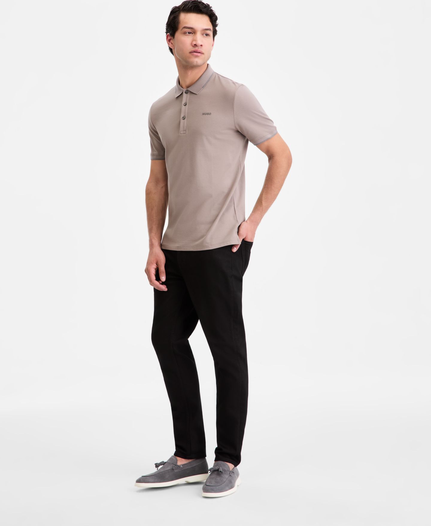 Мужское поло Hugo Boss Cotton-Blend Tipping Polo Shirt, цвет: Пастельный коричневый — фото 2