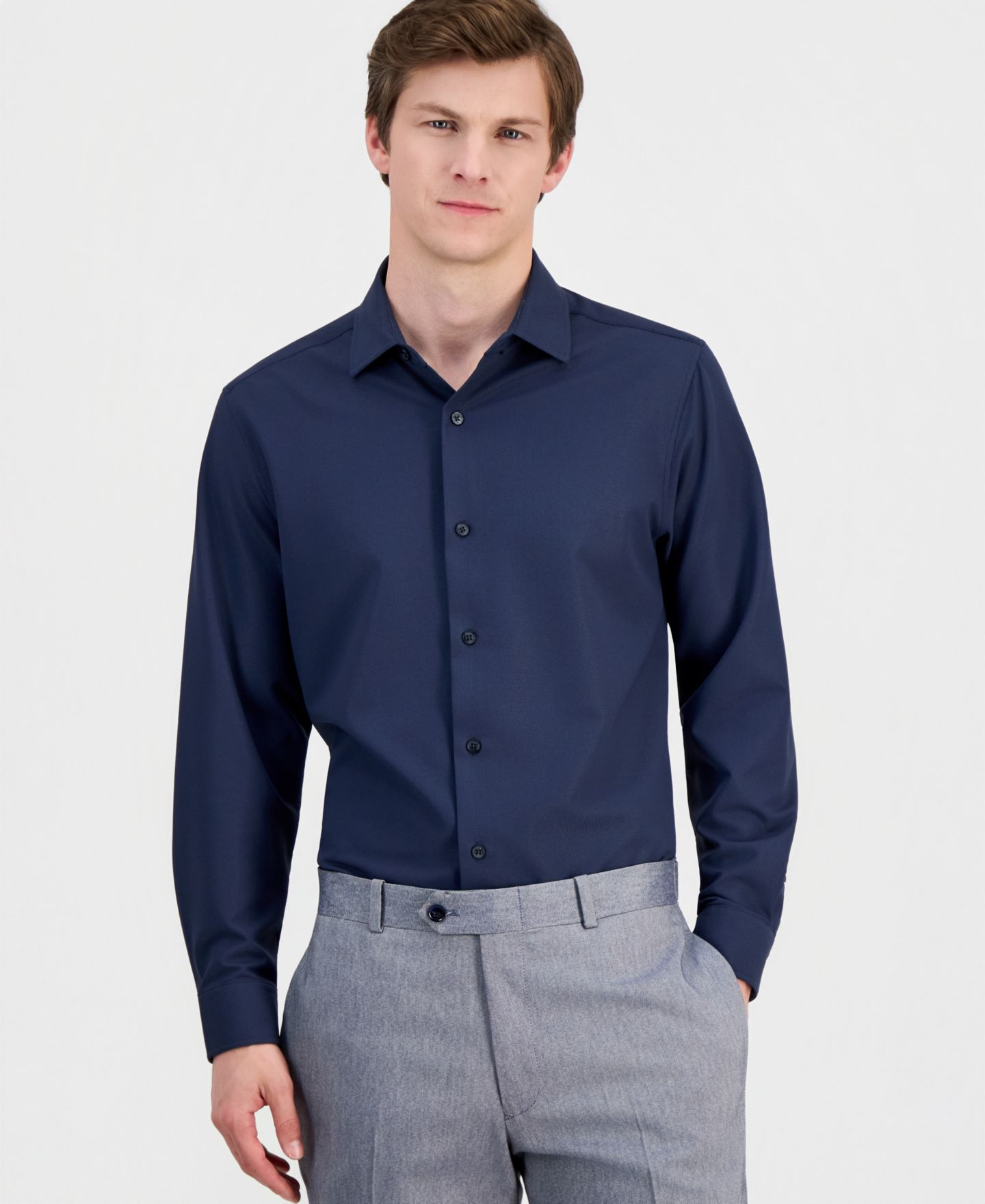 Мужская рубашка Dylan Park Slim-Fit Performance Four-Way Stretch Dress Shirt, цвет: Тёмно-синий — фото 1