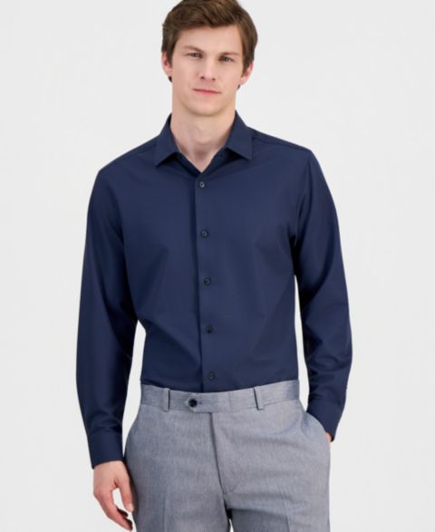 Мужская рубашка Dylan Park Slim-Fit Performance Four-Way Stretch Dress Shirt, цвет: Тёмно-синий