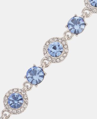 Gold-Tone Boxed Blue Pav&eacute; Halo Bracelet And Earring Set