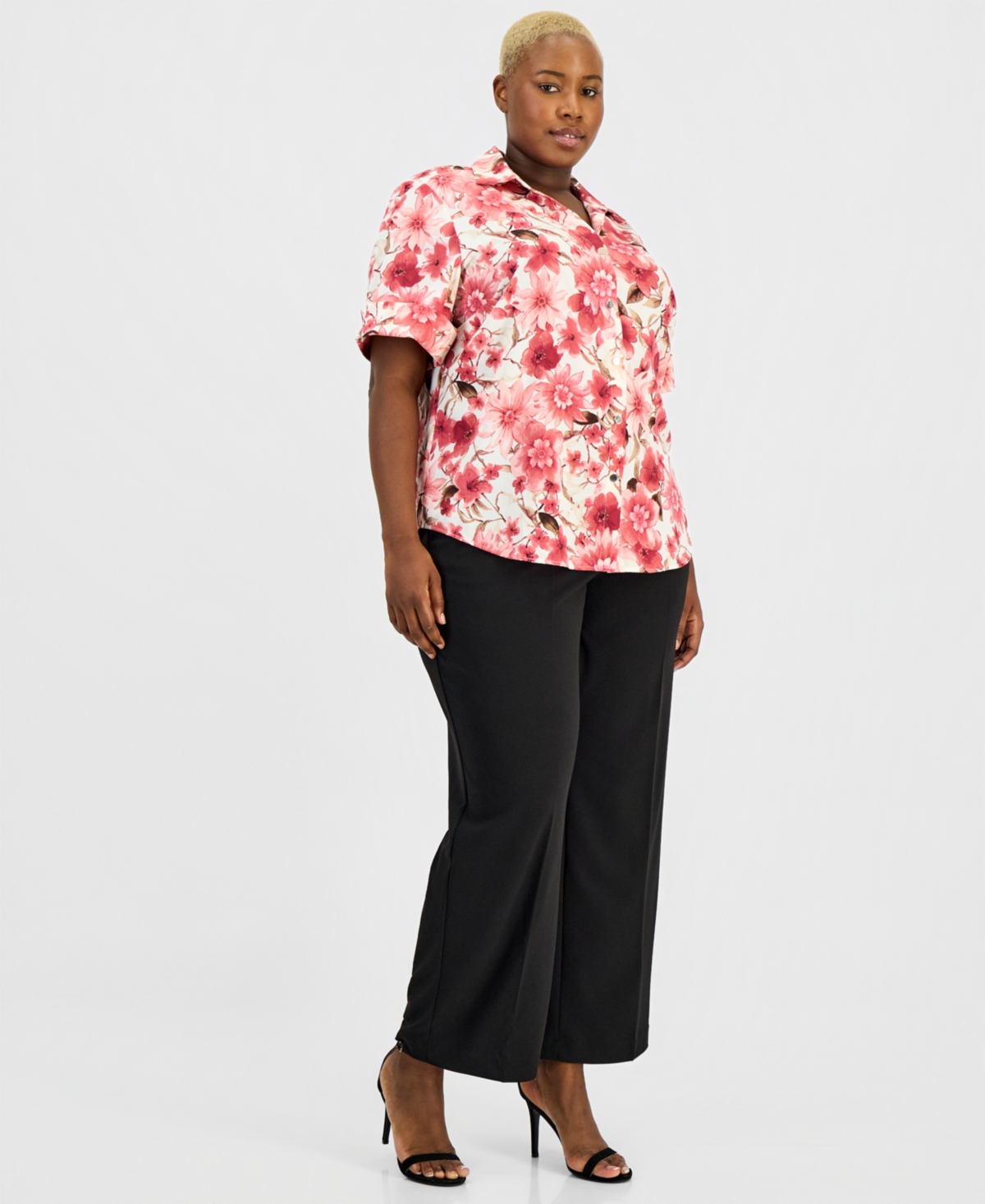 Anne Klein Essentials Plus Printed Button-Front Shirt