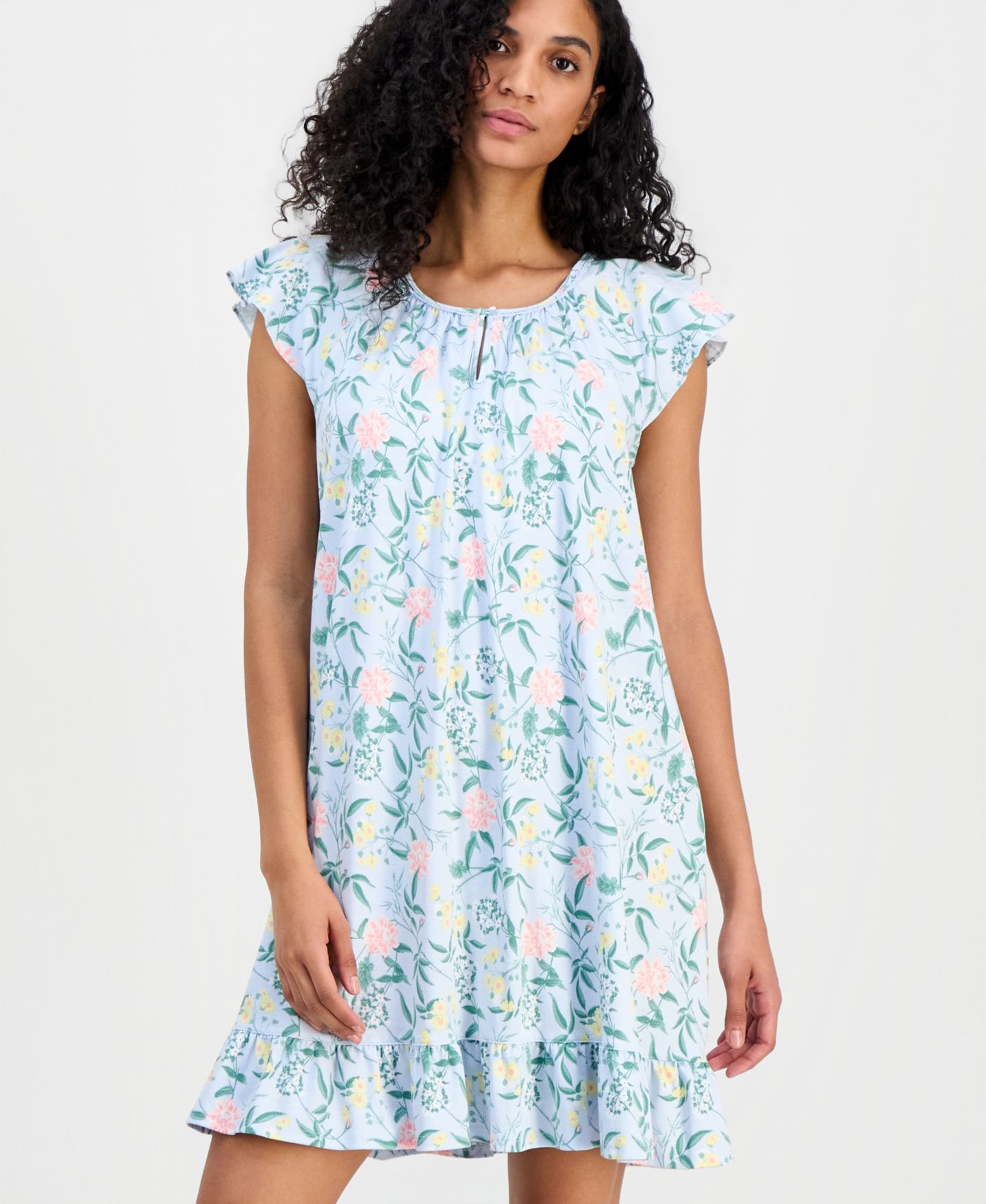 Женские платья Charter Club Printed Cotton Short Sleep Gown, цвет: Синий — фото 3