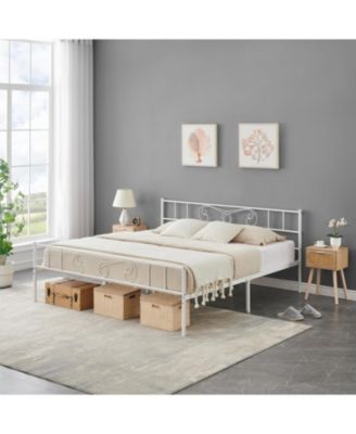King Metal Bed Frame with Headboard and Footboard, Steel Slat Platform
