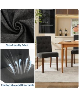 Set of 4 Button Tufted Parsons Dining Chairs, Upholstered Fabric Kitchen Side Chairs with Solid Wood Legs