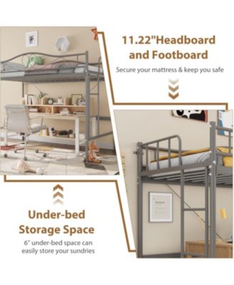 Twin Metal Loft Bed with Ladder & Full Guardrail, Heavy-Duty, Space-Saving, 400 lb Capacity, Noise-Free