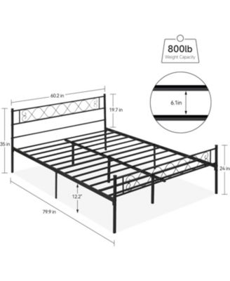 Queen Metal Platform Bed with Heart Design Headboard & Footboard, Strong Frame, No Box Spring, Black