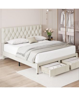 gaomon Queen Bed Frame with 2 Storage Drawers, Upholstered Platform ...