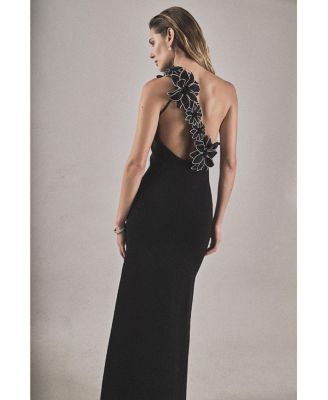 Women's Flower Detail One Shoulder Knit Maxi Dress
