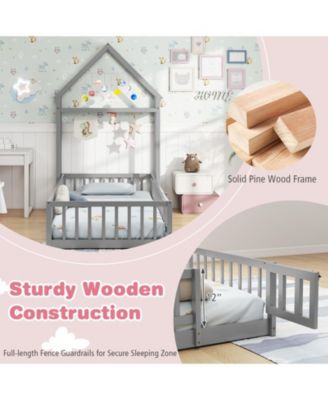 House Style Twin Floor Bed with Decorative Headboard - 48