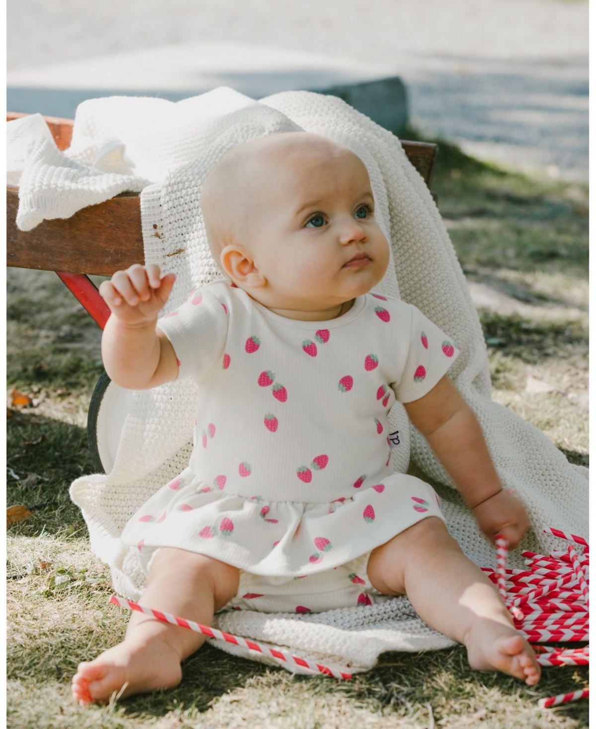 Deux par Baby Girls Cotton Rib Jersey Top and Short Set White Printed Strawberries