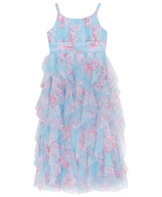 Girls' 4T-6X Floral Print Mesh Square Neck Maxi Dress