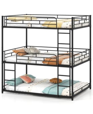 Triple Metal Bunk Bed with Dual Ladders and Safety Rails - 56
