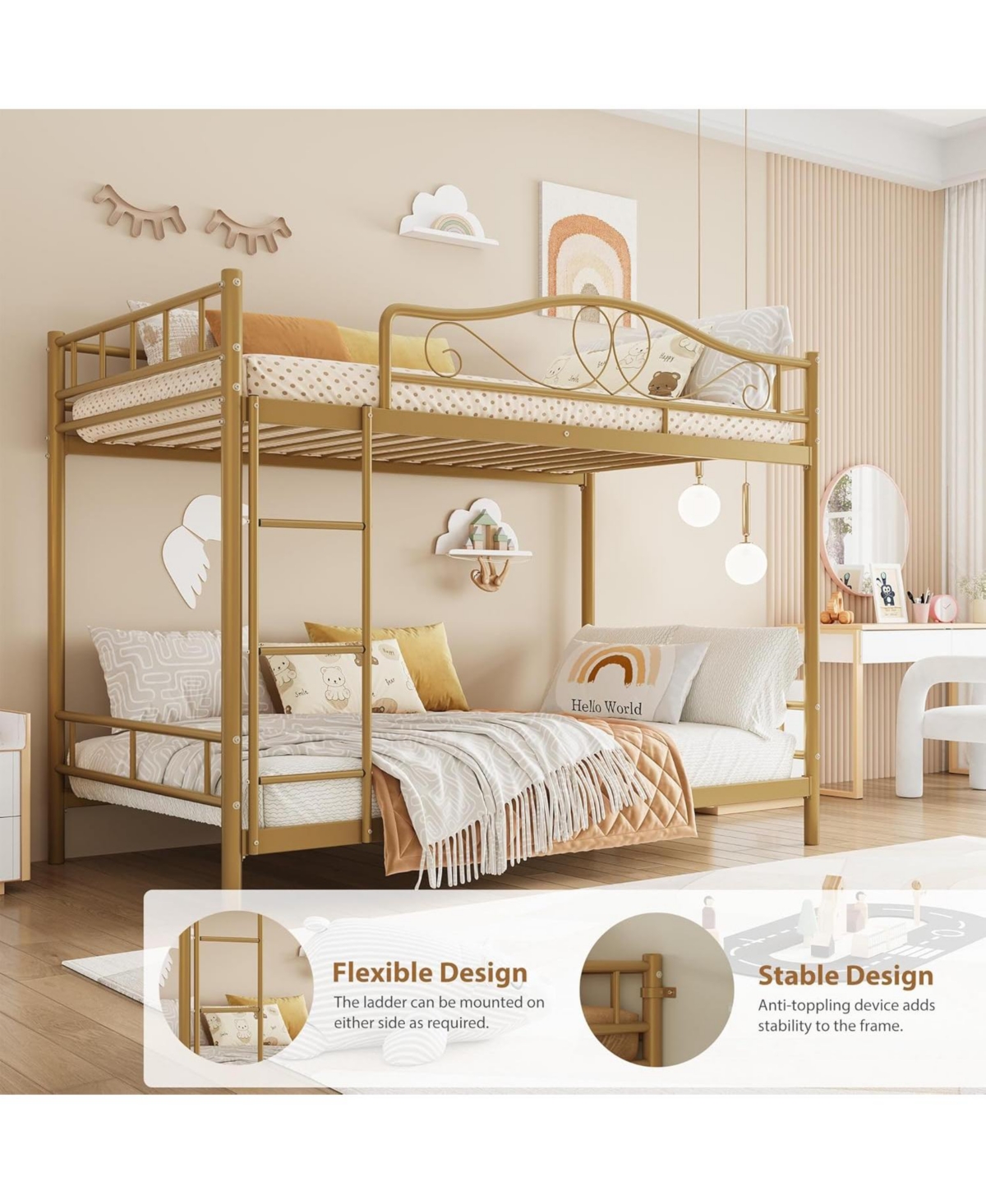gaomon Bunk Bed Twin Over Twin, Heavy Duty Metal with Safety Guardrail & Ladder, 400 Lbs Weight Capacity, Space-Saving Design, Noise Free.