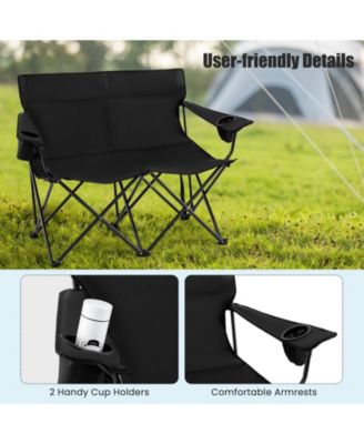 Camping Loveseat Chair for 2 with Cup Holders, Folding Outdoor Seat