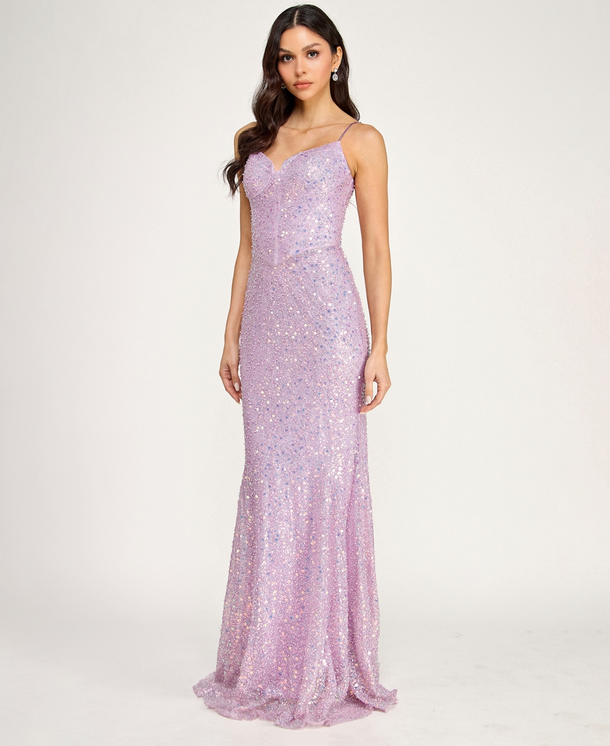 City Studios Juniors' Cracked Ice Sweetheart Neck Sequin Gown