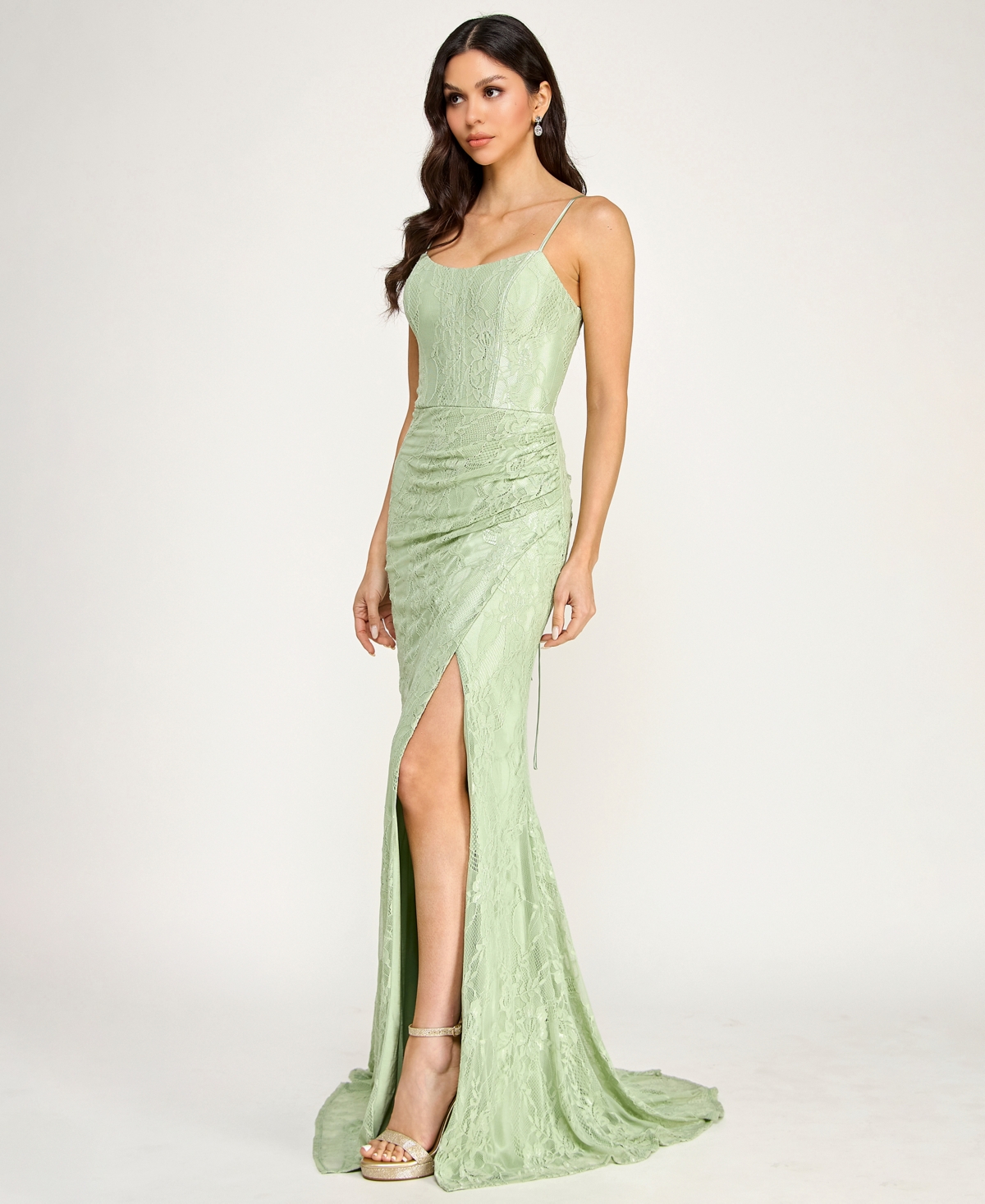 City Studios Juniors' Sequin Corset Strappy Scoop Neck Gown