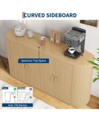 63" Buffet Sideboard Cabinet, Fluted Credenza with Adjustable Shelves, Modern Storage Console Table