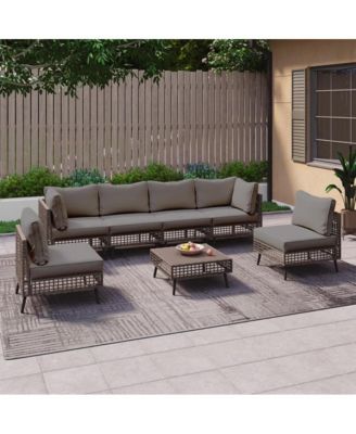 7 Piece PE Wicker Rattan All Weather Cushion Patio Sectional Sofa Set