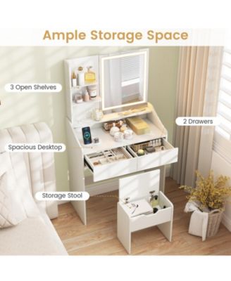 LED Lighted Vanity Desk Makeup Table with 3 Color Lighting Modes