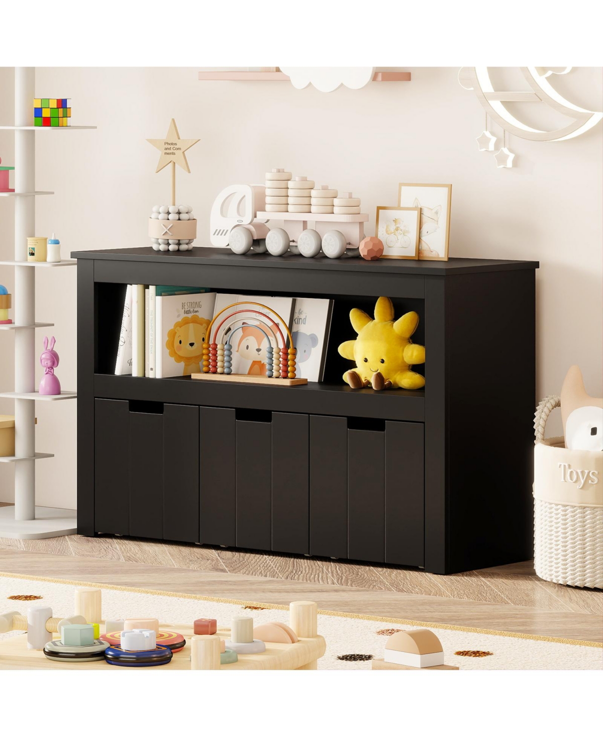 Kid Toy Storage Cabinet 3 Drawer Chest with Wheels Large Cube Shelf