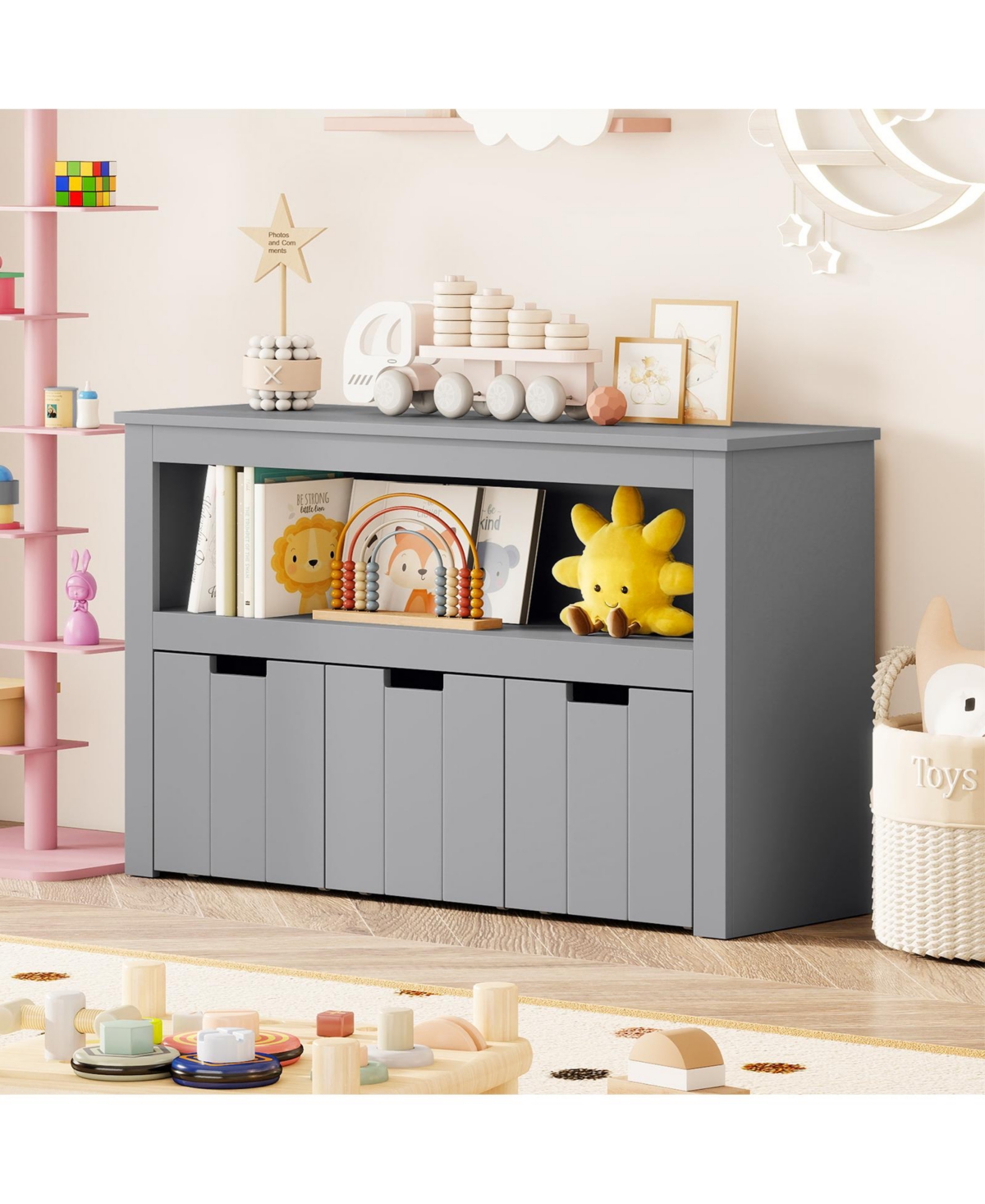 Kid Toy Storage Cabinet 3 Drawer Chest with Wheels Large Cube Shelf