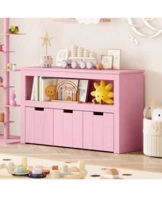 Kids Toy Storage Cabinet with Wheels and Cube Shelves