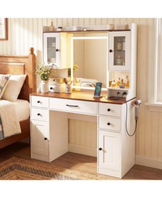 41.5" Makeup Vanity Desk with Power Outlets and 3 Color Lighting Modes, Mirror